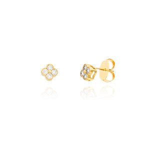 Brinco trevo de zircônias banhado em ouro 18K