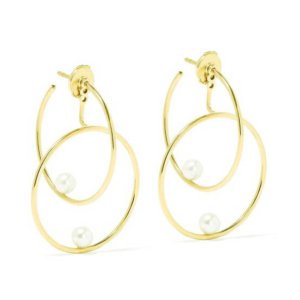 Brinco argolas duplas com pérola banhado ouro 18k