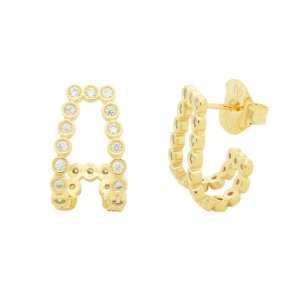 Brinco duas camadas de zircônias banhado em ouro 18K
