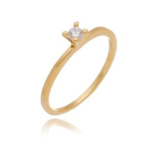 Anel ponto de luz alta com pedra de zircônia banhado em ouro 18k