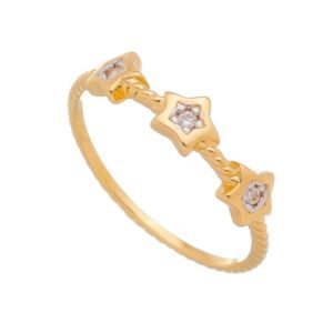 Anel três estrelas cravejadas com zircônias banhado em ouro 18k