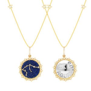Colar Signos todo cravejado com zircônias banhado em ouro 18K e detalhes em Ródio Branco