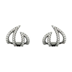 Brinco cristas cravejadas com zirconias com ligeira curvatura estilo ear hook - banho rodio negro