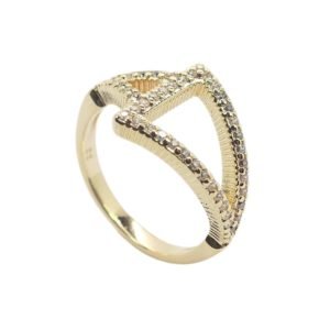 Anel todo cravejado com zirconias e figura triangular - banhado em Ouro 18K