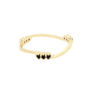 Anel delicado com três pedras de zircônias cravejadas em três cantos - ouro 18k