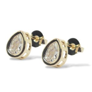 Brinco gota com zirconia galeria - banhado em ouro 18k