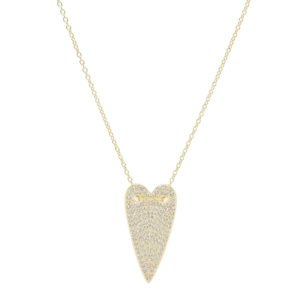 Colar com coração esticado todo cravejado zirconias - banho ouro 18k