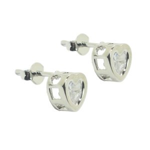 Brinco coração zirconia 6mm em galeria - rodio branco