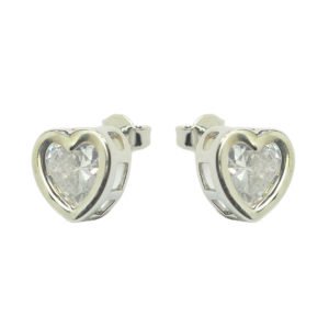 Brinco coração zirconia 8mm em galeria - banho rodio branco