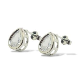 Brinco gota com zirconia galeria - banhado em rodio branco