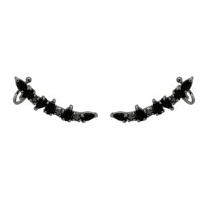 Brinco Ear Cuff com Pedras Pretas Ródio Branco