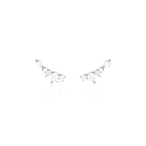 Brinco Ear Cuff Gota Banhado no Ródio Negro, Pedra na cor Cristal