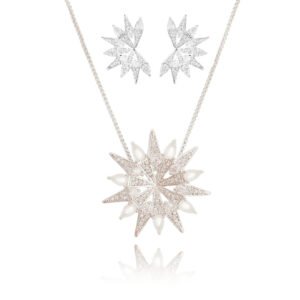Conjunto Estrela com Pedras Micro Zircônias todo Cravejado - banho rodio branco