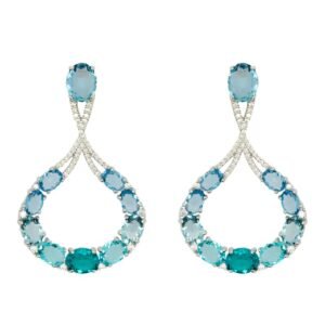 Brinco luxo oval com pedras e zirconias cravejadas - Ródio branco