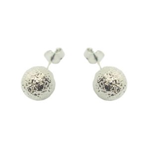 Brinco bolinha 9mm em detalhes foscos - rodio branco