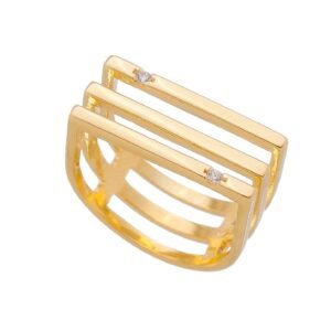Anel três fileiras com ponto de luz - Banho ouro 18k
