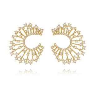 Brinco luxo detalhes com pedras - Banho ouro 18k