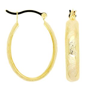 Brinco argola oval detalhada - Banho ouro 18k