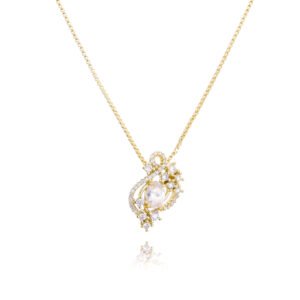 Colar detalhes cravejado com pedra - Banho ouro 18k