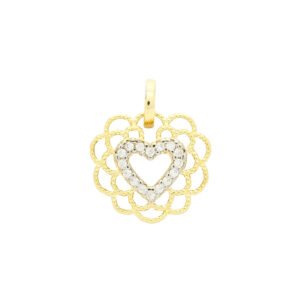 Pingente rendado com ♥ vazado cravejado - Banho ouro 18k