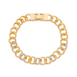 Pulseira Luxo com elos cravejados -Banhada ouro 18k