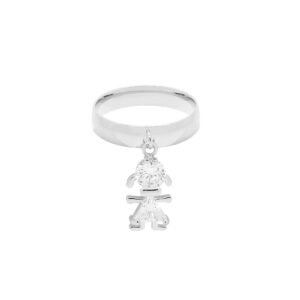Anel com pingente menina zircônia - banho ródio branco