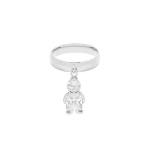Anel com pingente menino zircônia - banho ródio branco